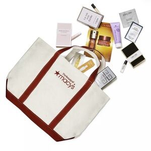 Macy's Beauty Canvas Tote Bag With 11 Makeup Samples New